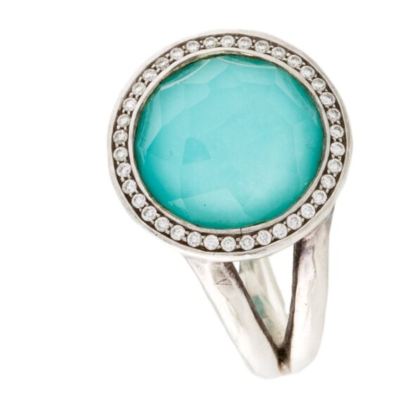 IPPOLITA TURQUOISE QUARTZ DOUBLET & DIAMOND SILVER LOLLIPOP COCKTAIL RING - Picture 3 of 10